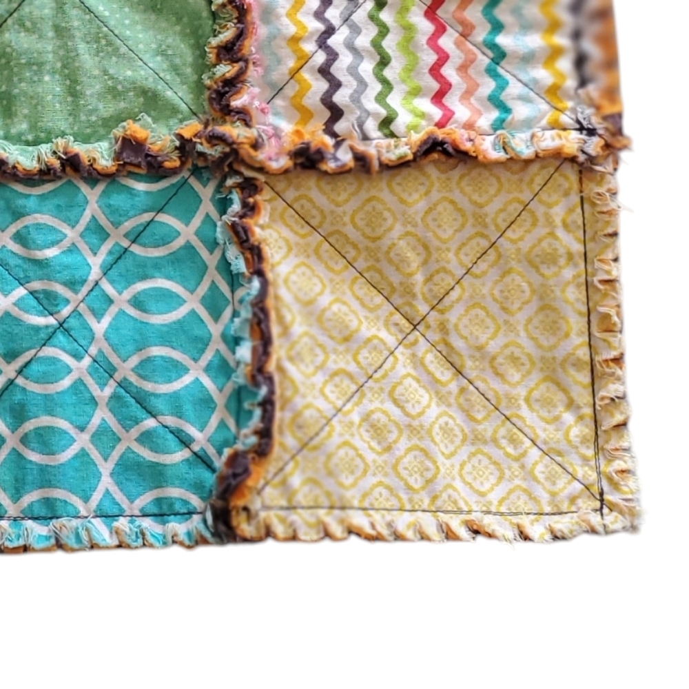 NEW Homemade Baby Boy Rag Quilt Forest Friends/Multi Color - Picture 6 of 12
